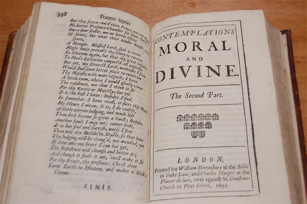 HALE Matthew - Contemplations Moral and Divine, London 1695, 8vo, 2 parts in one volume, full old - Image 4 of 9