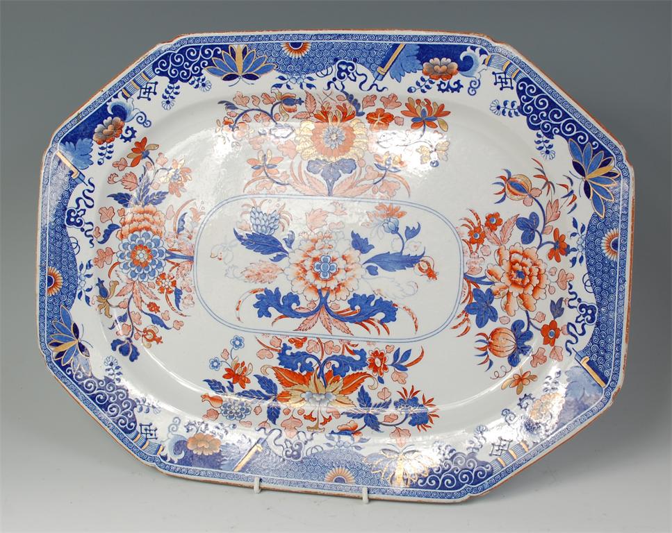 An early 19th century Spode stone china meatplate, decorated in the Imari palette with floral sprays