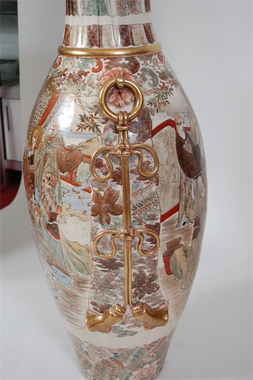 A Japanese satsuma floor vase, early 20th century, enamel decorated with ceremonial figure scenes - Image 3 of 3