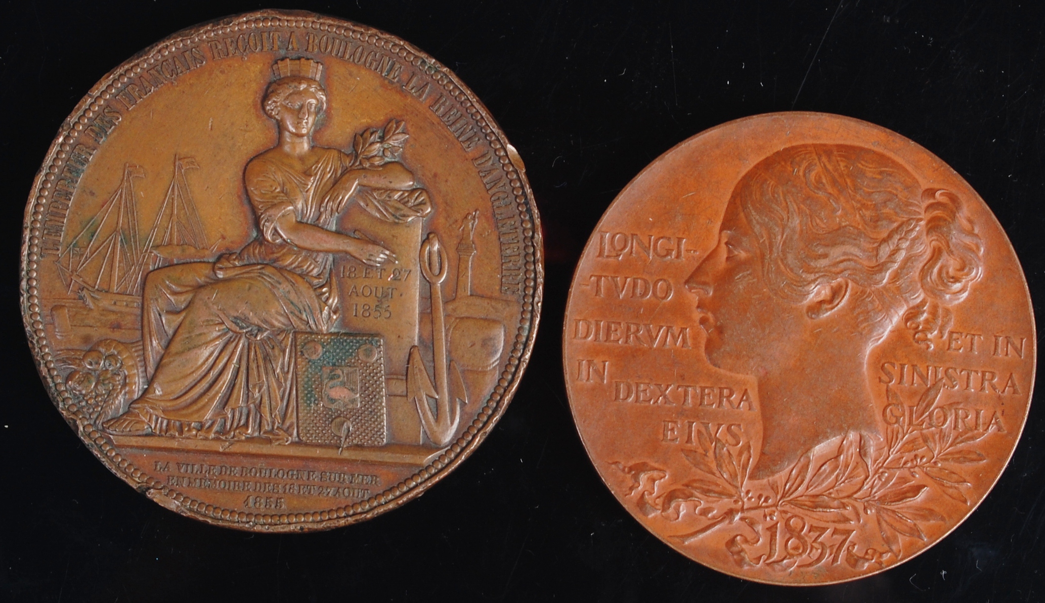 A Reception of Queen Victoria at Boulogne bronze medallion by Albert Barre, together with a Victoria