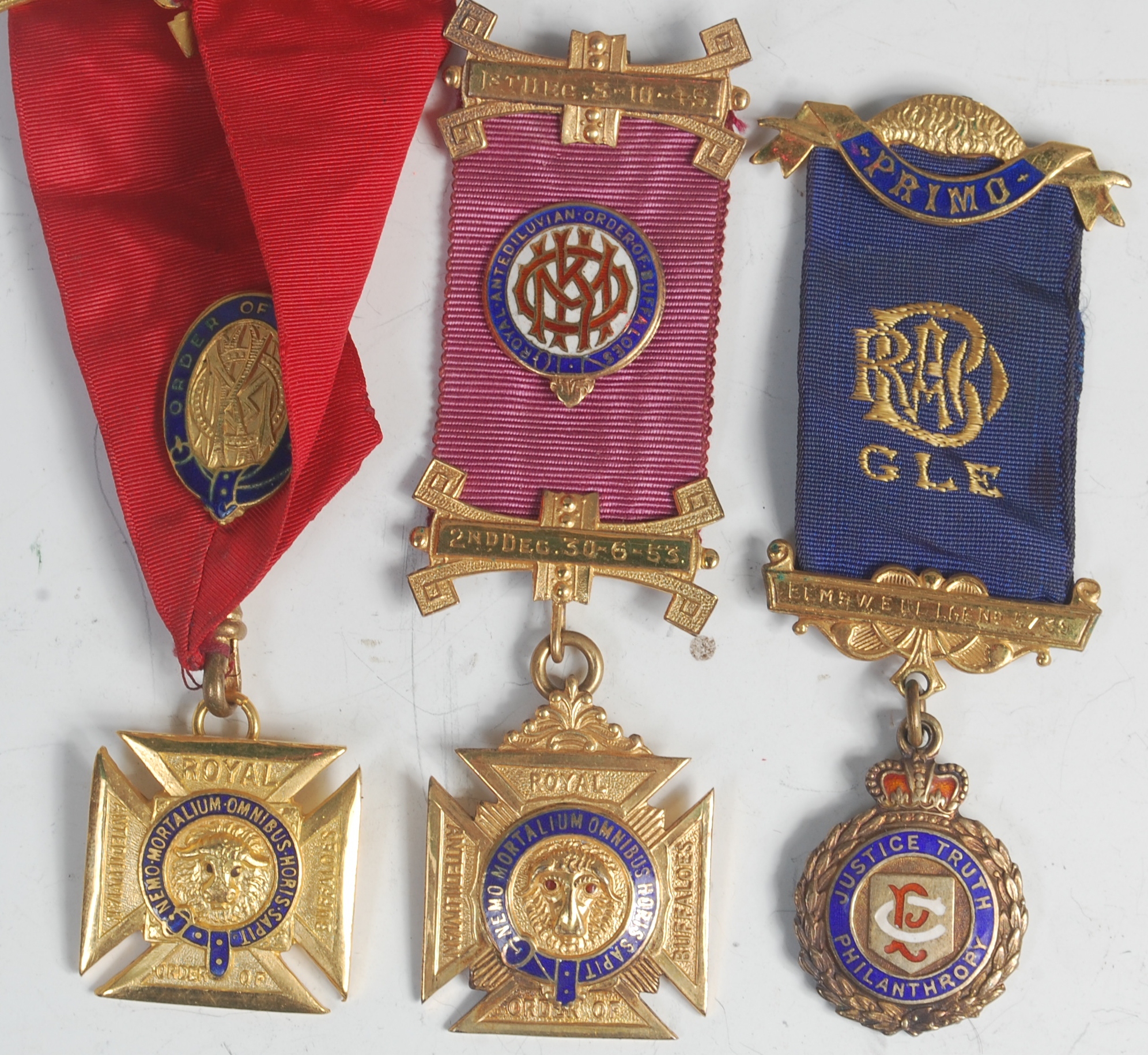 A Royal Antediluvian Order of Buffaloes silver gilt and enamelled Masonic jewel naming Bro.