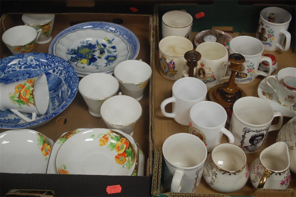 Mixed ceramics to include; teawares, Copeland Spode Italian bowl, pair of treen candlesticks etc