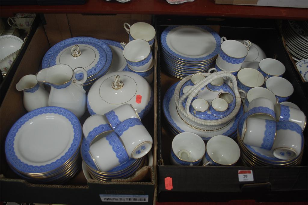 A late Victorian porcelain extensive part tea and dinner service by Royal Worcester, having blue and