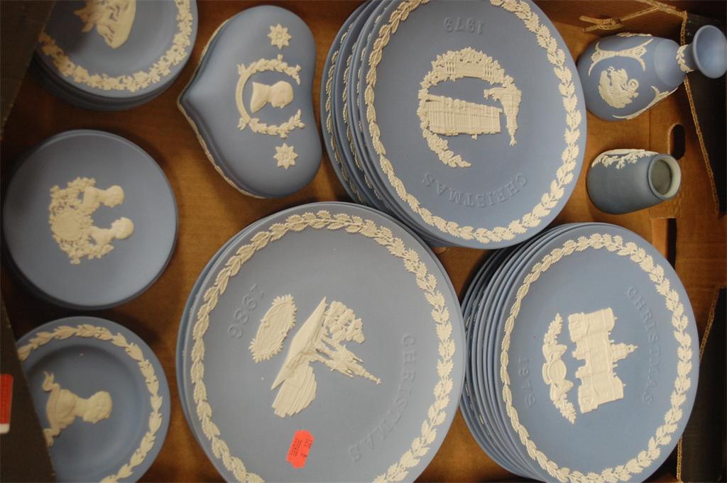 Assorted Wedgwood blue jasper wares to include; quantity of Christmas plates