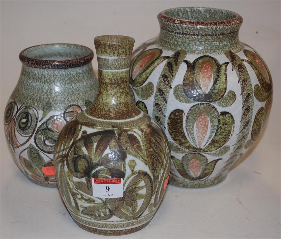 Three Bourne Denby Glyn Colledge stoneware vases