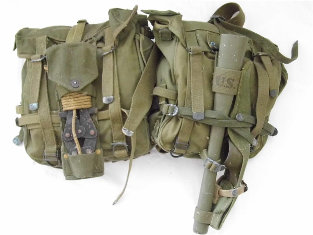 A set of Second World War US army olive drab webbing equipment