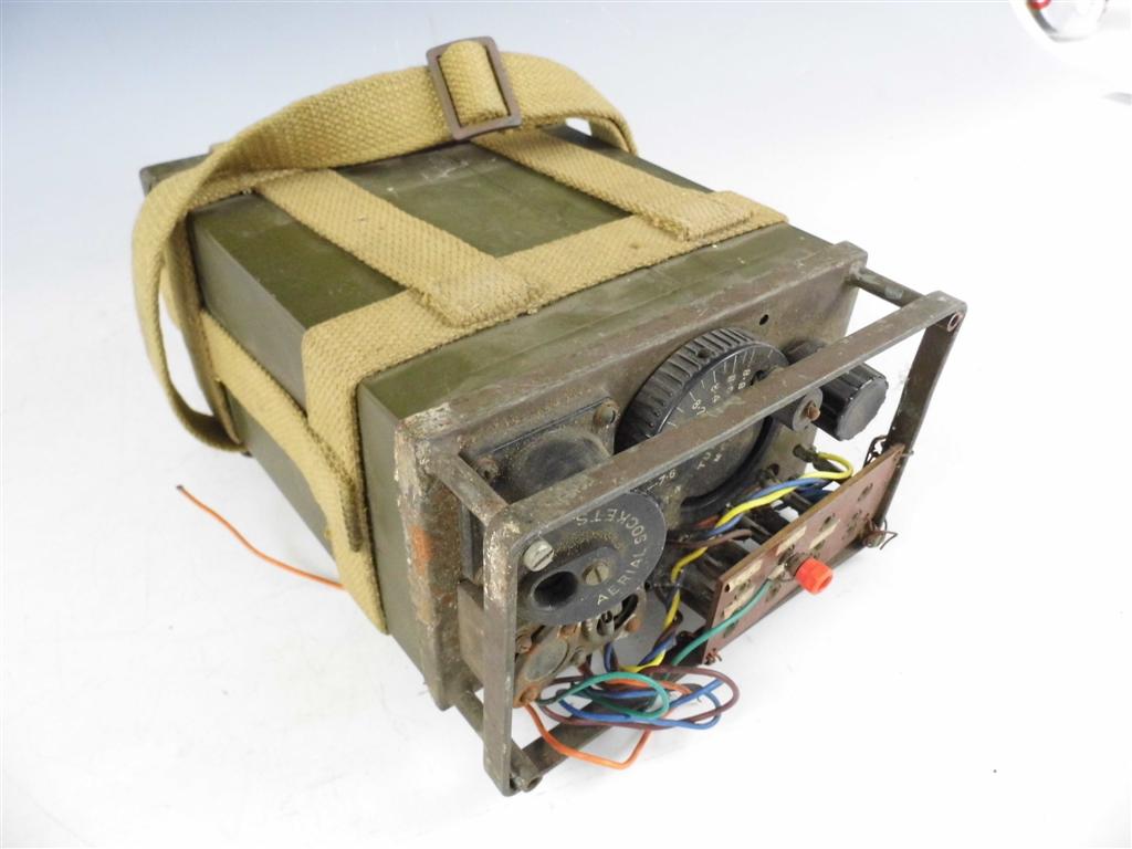 A Second World War British Army No 38 Mk 1 wireless set, with webbing harness