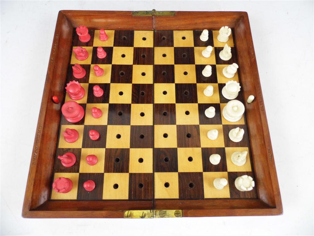 A late 19th Century Jaques In Status Quo travelling chess set