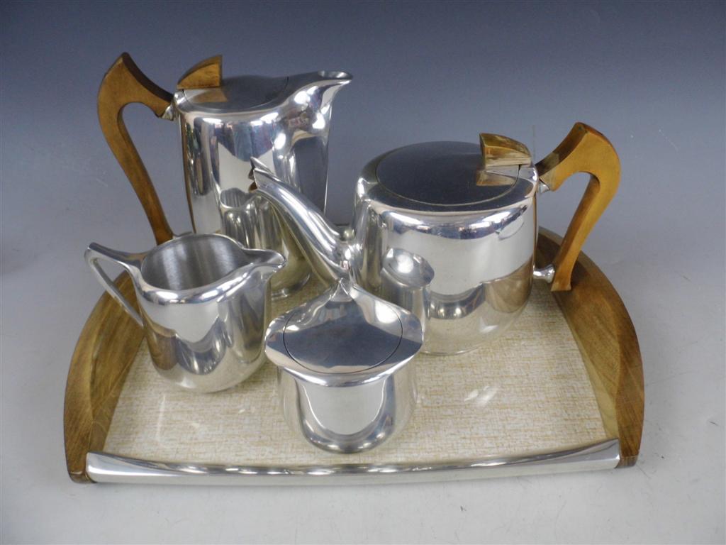 A five piece Picquot ware JB tea and coffee service