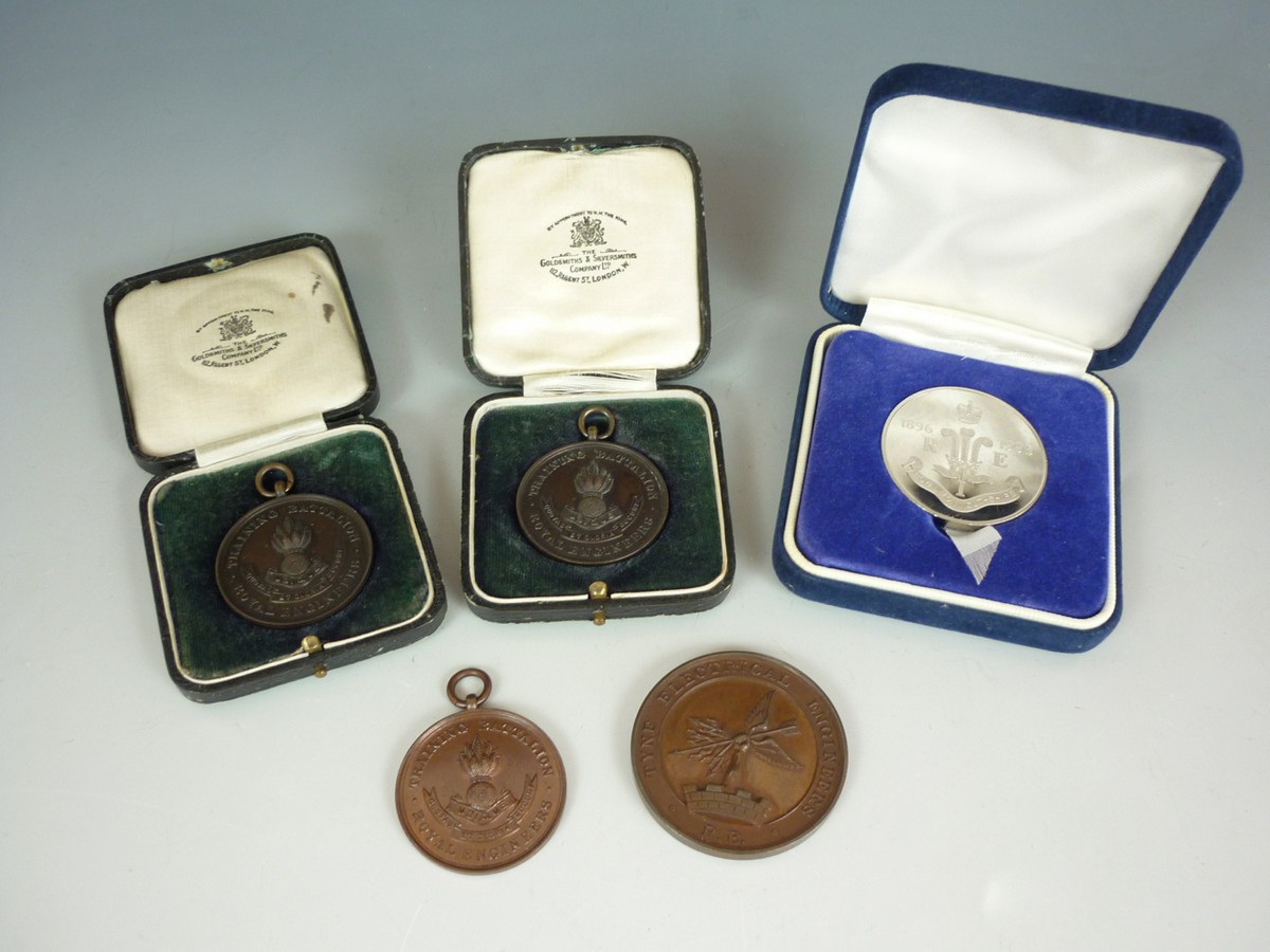 Three Royal Engineers Training Battalion bronze prize medals, a Tyne Electrical Engineers bronze