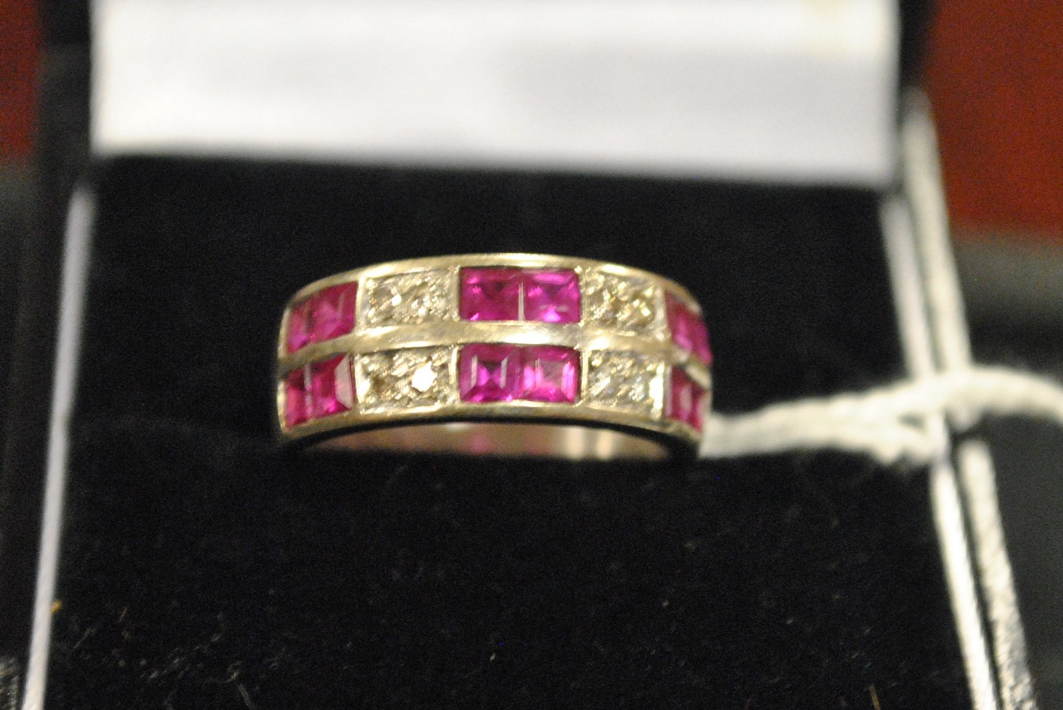 14K Art Deco Twin Diamond/Ruby Eternity Ring