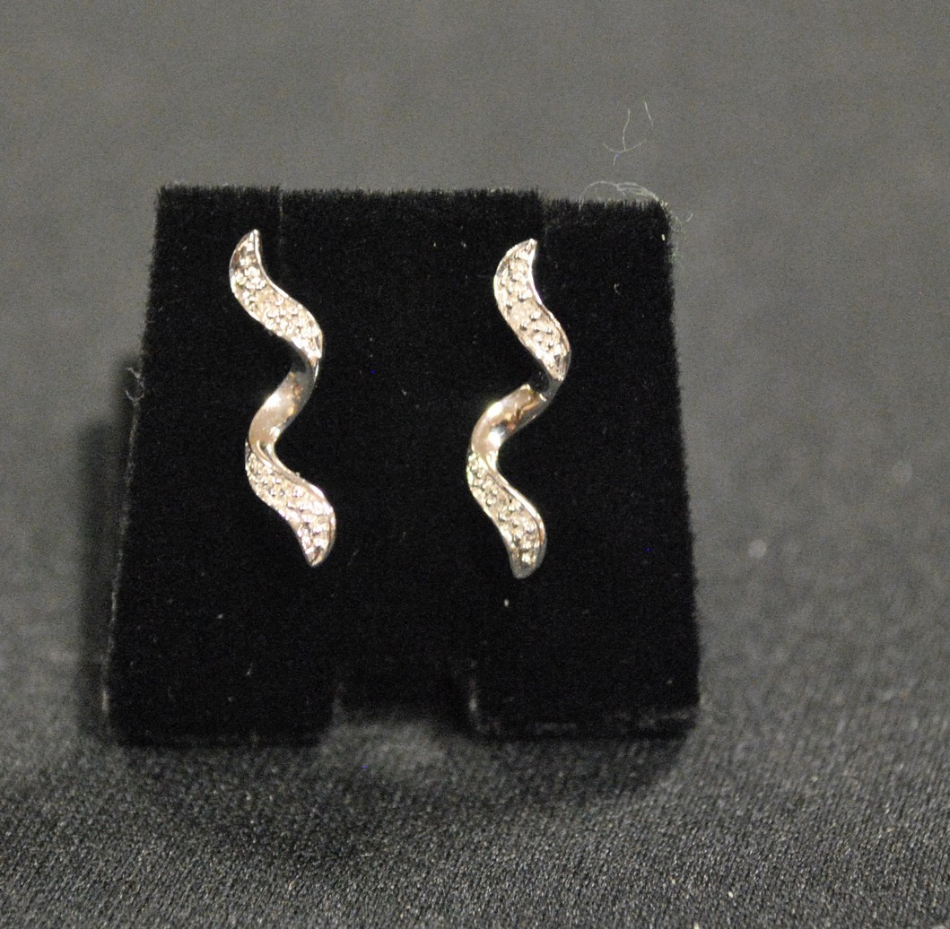 Pair of White Gold Diamond Set Swirl Earrings