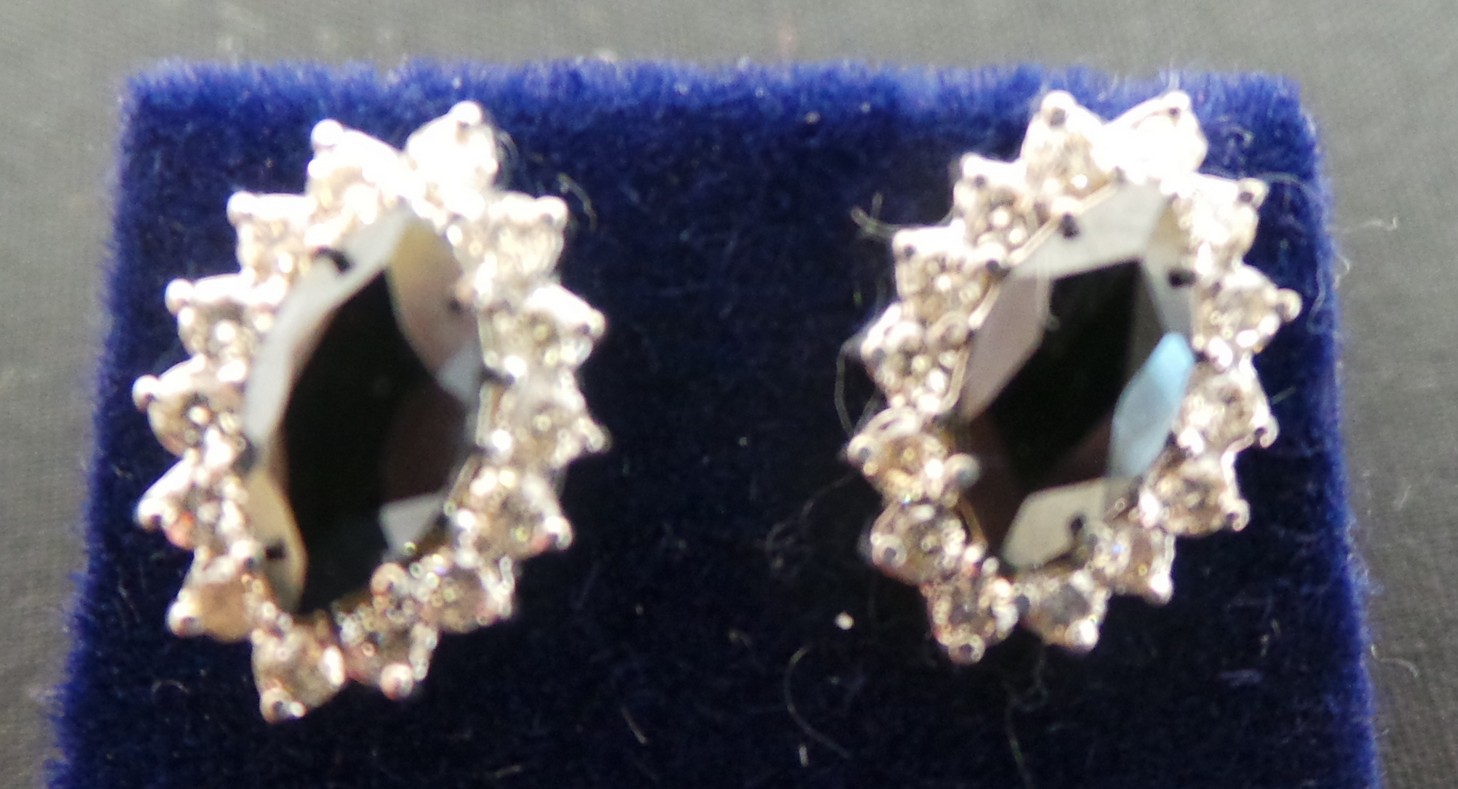 Pair White Gold Diamond/Sapphire Cluster Earrings