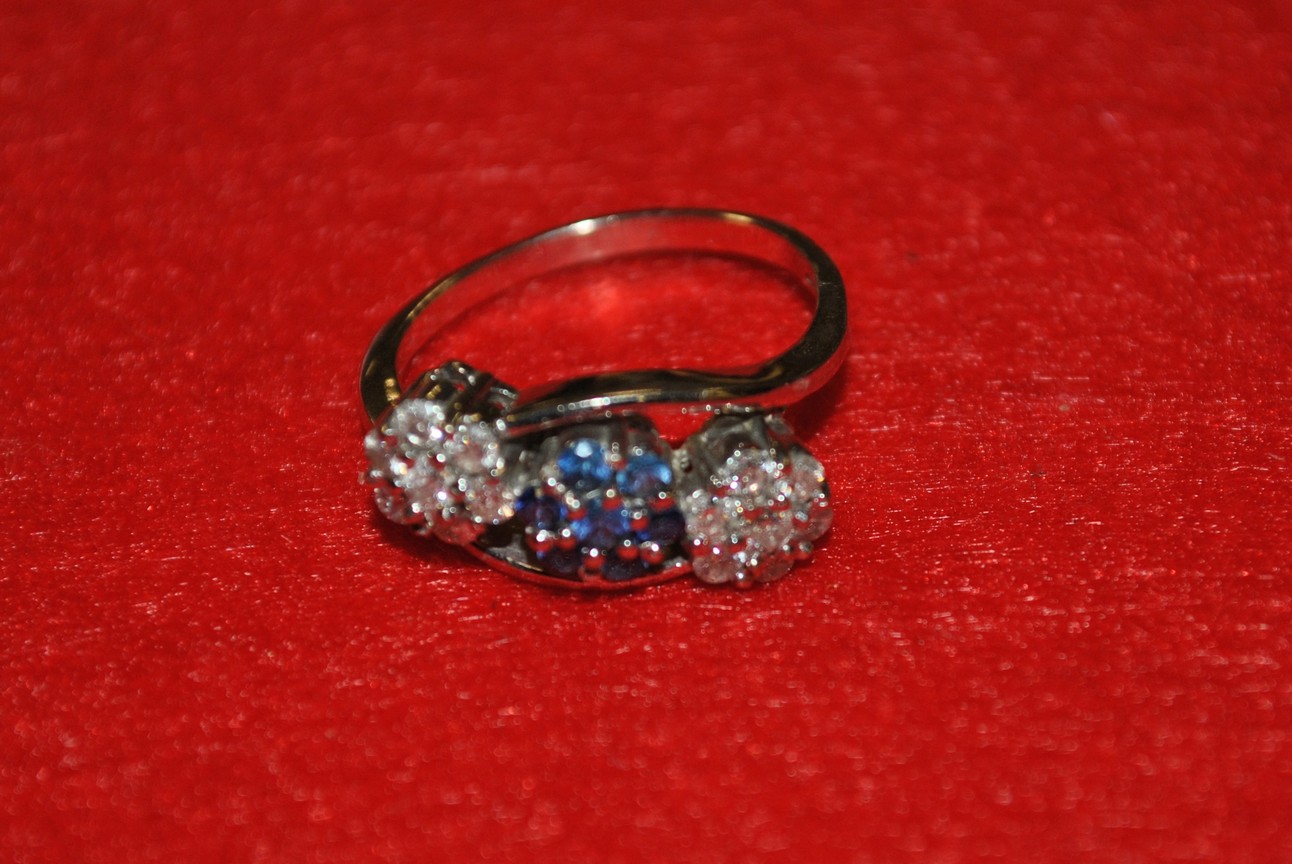 18ct Diamond and Sapphire Triple Cluster Ring 3/4 Caret
