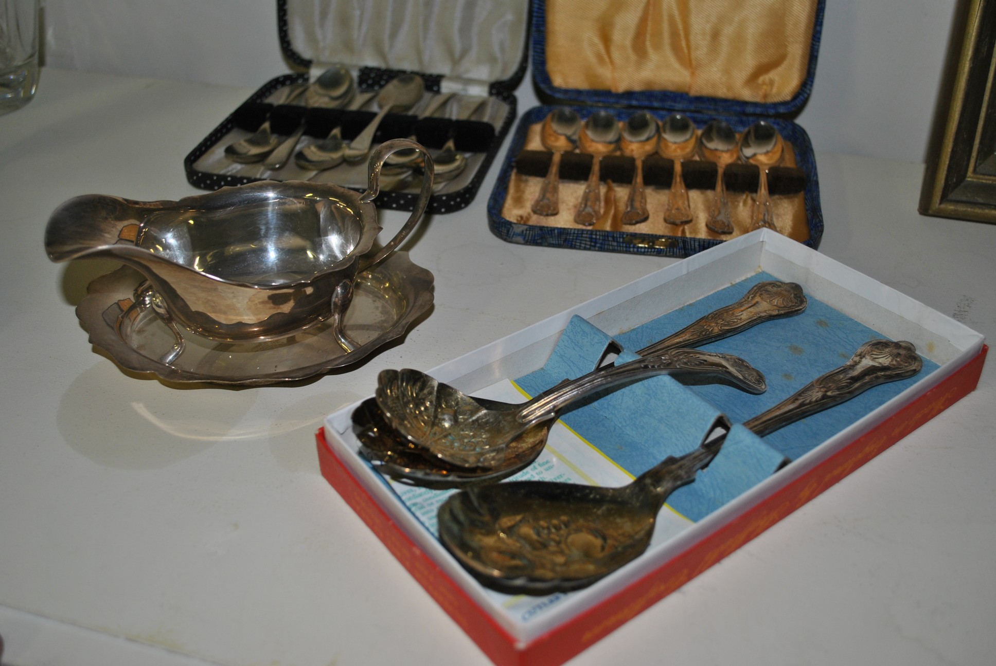 Lot of 3x Cutlery Sets in Case and Gravy Boat