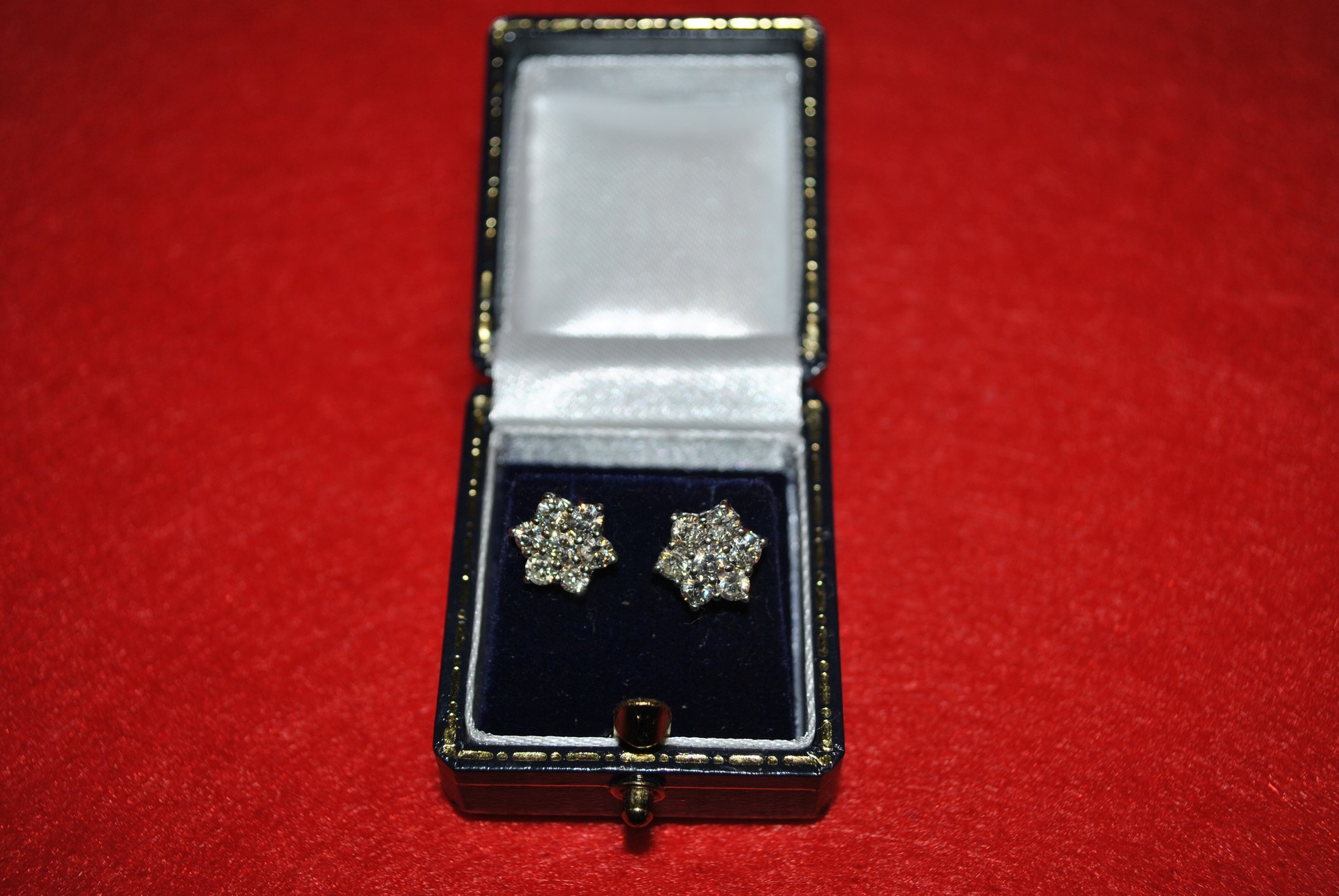 Pair of 14ct Diamond Cluster Ear Rings 1.5 Caret