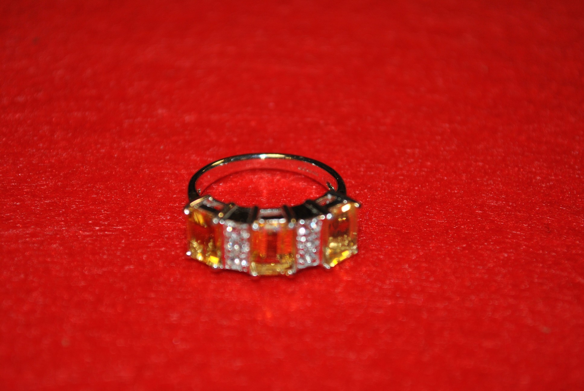 White Gold Diamond and Citrine Cluster Ring