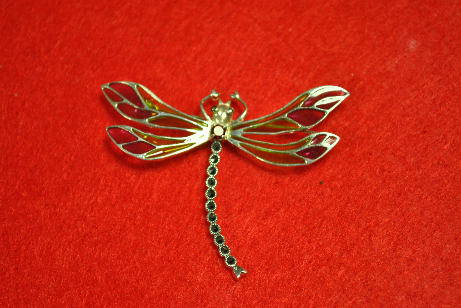 Silver Enamel Dragon Fly Brooch