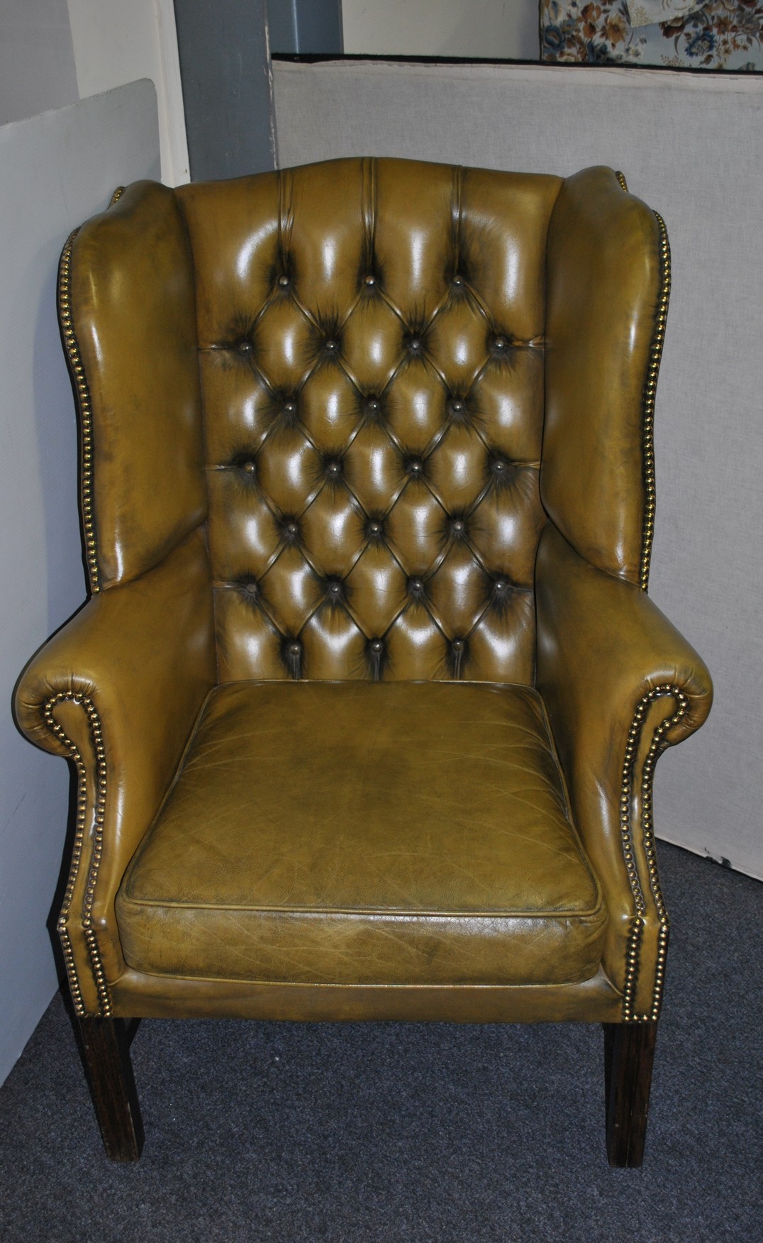 Leather Button Back Queen Anne Chair