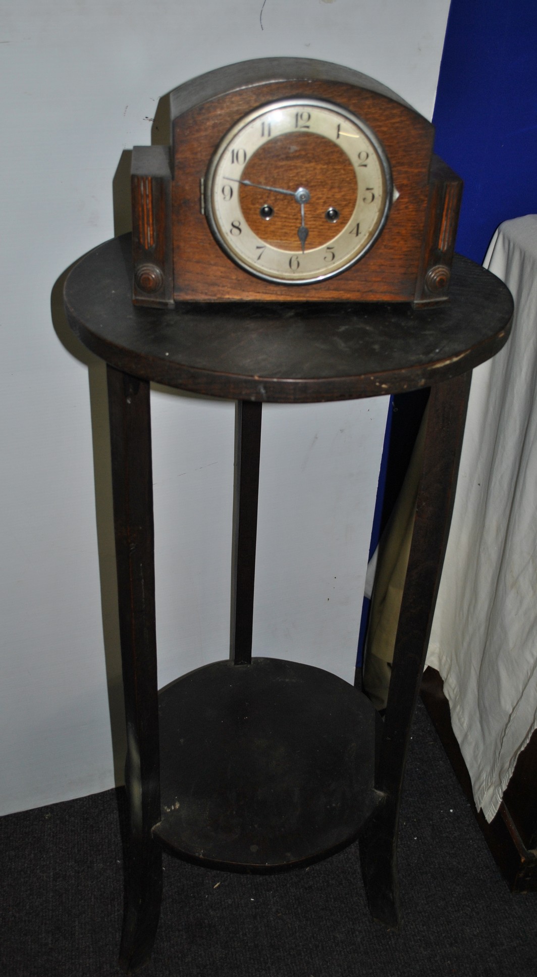 Oak plant Stand and Oak Mantel Clock