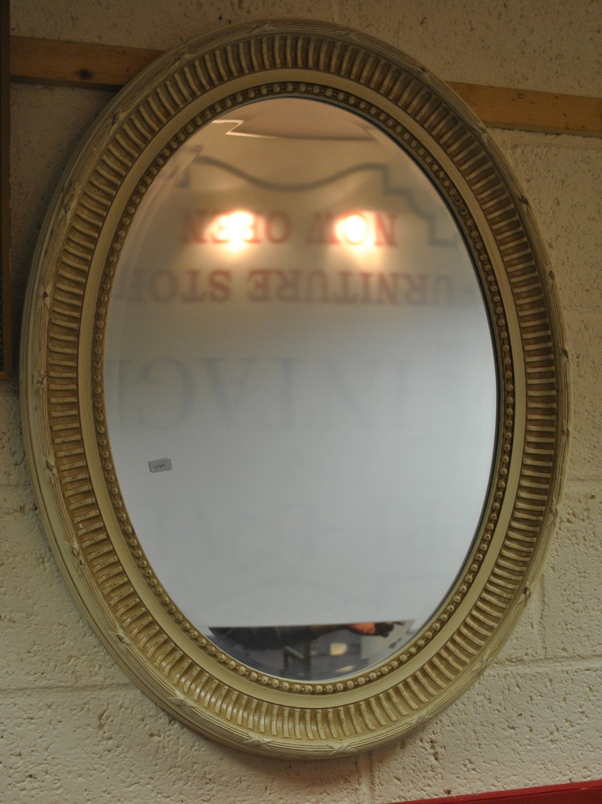 Cream Distressed Frame Oval Mirror with Bevelled Mirror