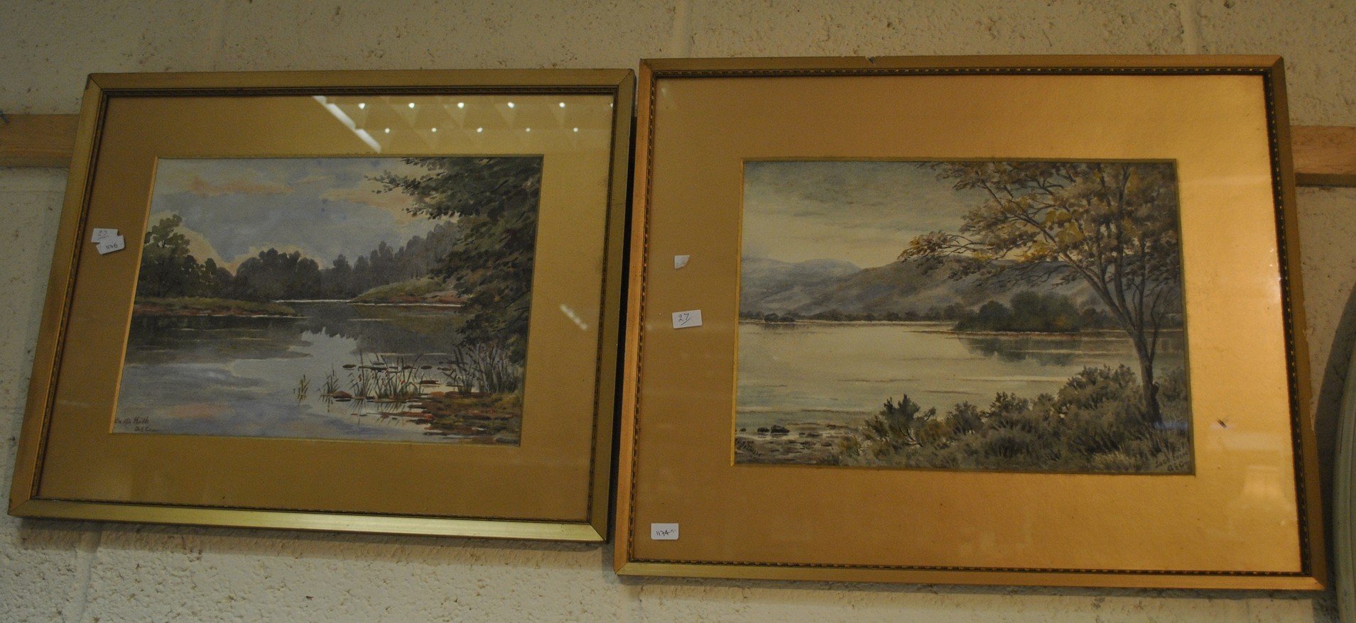 Lot of 2x Framed Watercolours ""Loch Scene"" &  ""River Landscape"" - Signed by artist