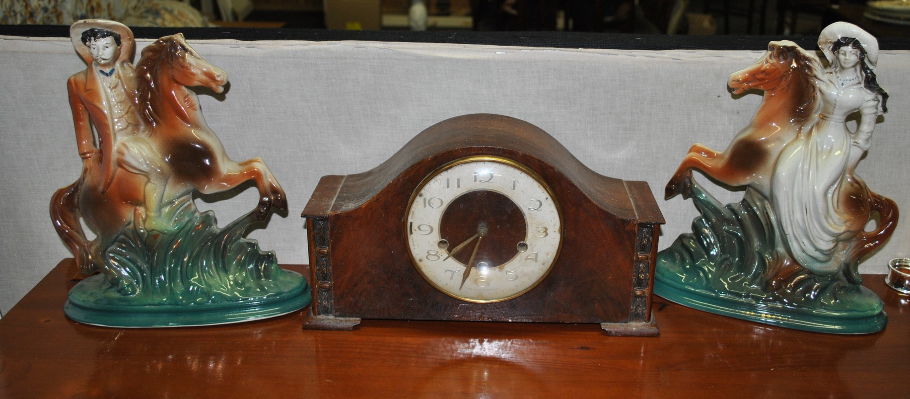 Mantel Clock and 2x Figures