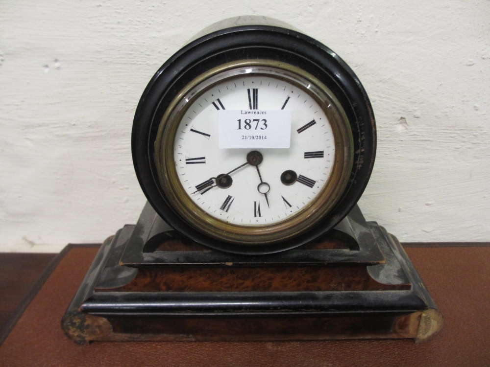 French ebonised and burr maple mantel clock (a/f)