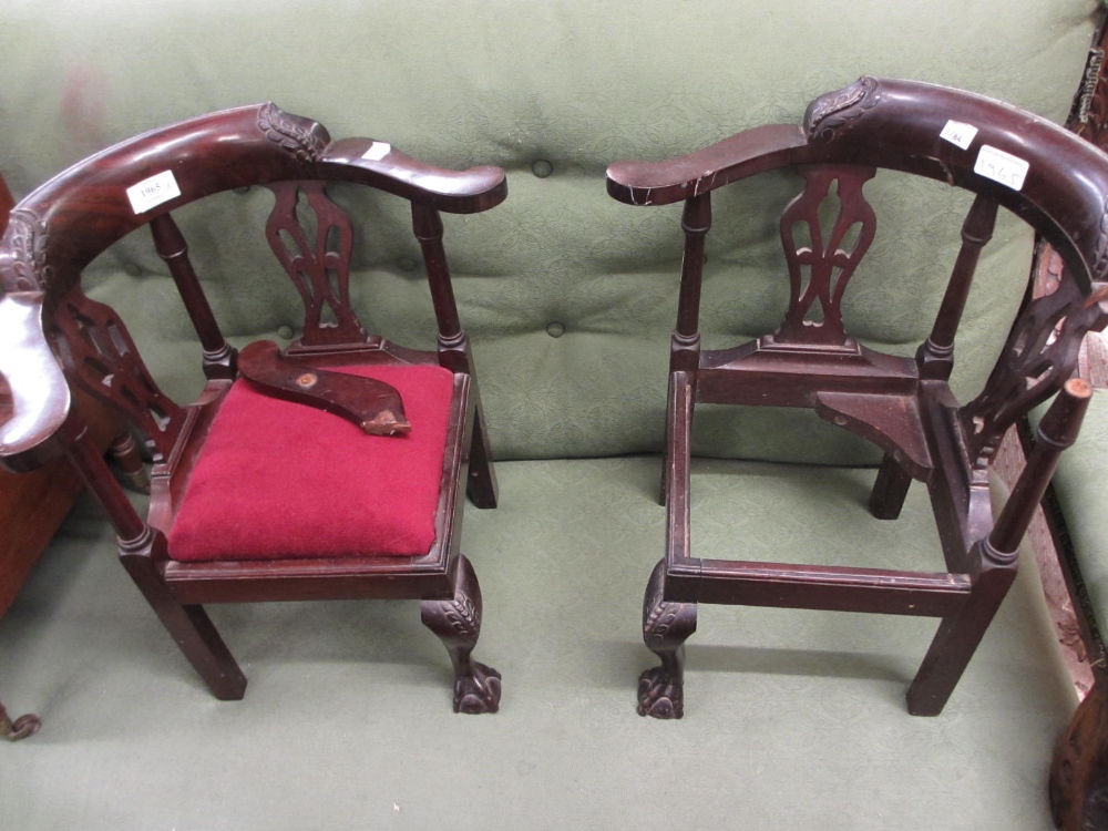 Pair of Edwardian mahogany children's corner chairs in 18th Century style (one a/f)