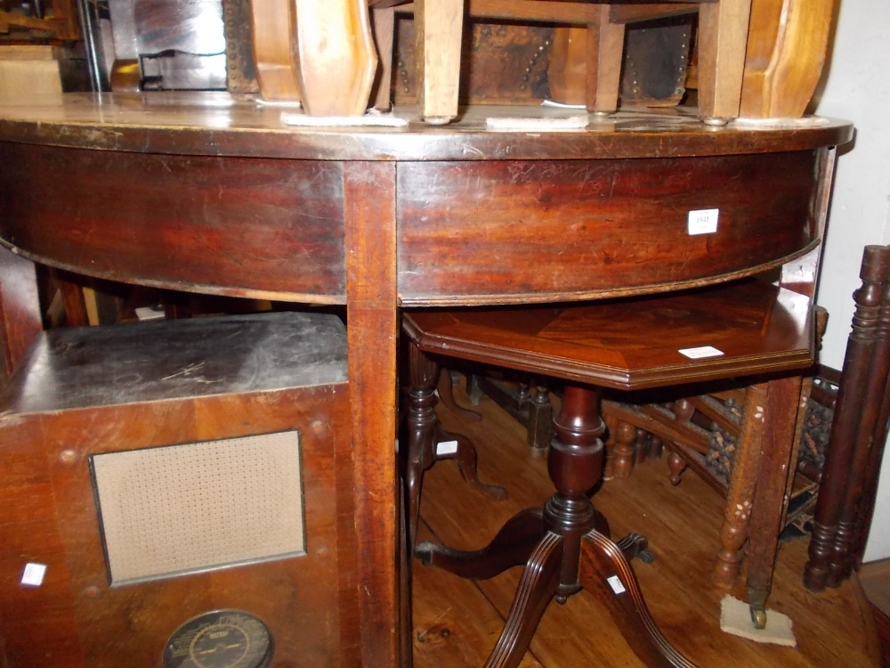 Pair of George III mahogany D shaped side tables (formerly a dining table) on square tapering