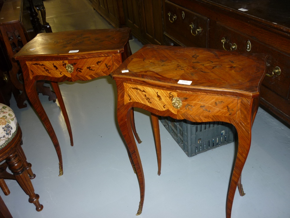 Pair of late 19th or early 20th Century French kingwood marquetry inlaid bedside tables, the