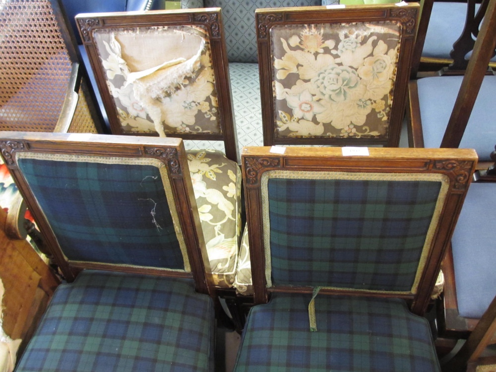 Set of four early Victorian mahogany side chairs with rectangular padded backs, overstuffed seats