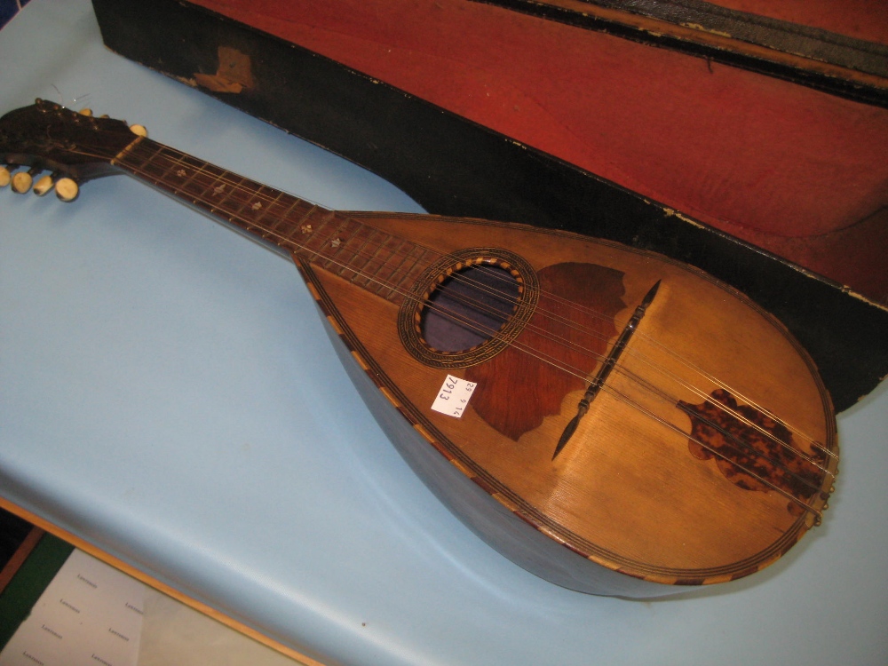 Late 19th or early 20th Century rosewood cased line inlaid mandolin bearing label for Luigi