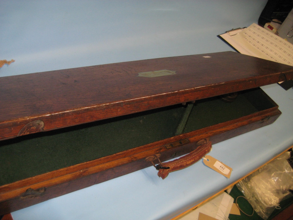 19th Century oak brass mounted gun case with fitted interior containing a gun cleaning rod