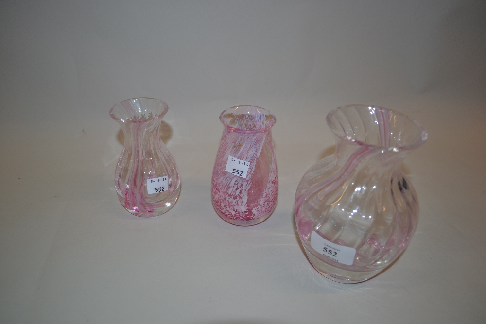 Three various Caithness pink tinted glass vases