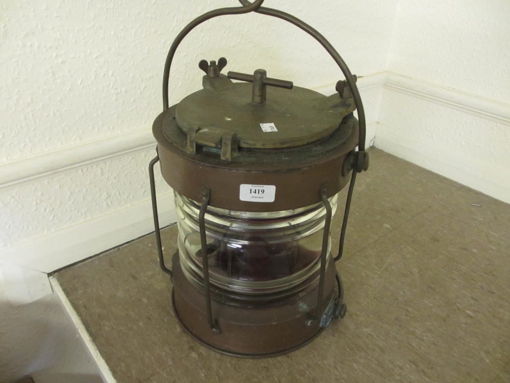 Circular copper and brass mounted ships lantern by Murray of Glasgow