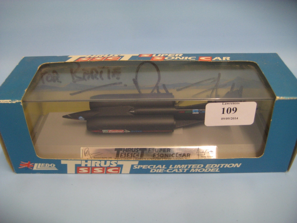 Lledo Special Limited Edition die-cast model Thrust supersonic car, signed by Richard Noble and Andy