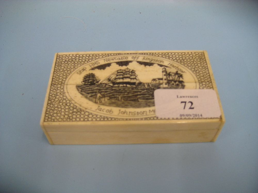 Rectangular bone box engraved with Newcastle scene