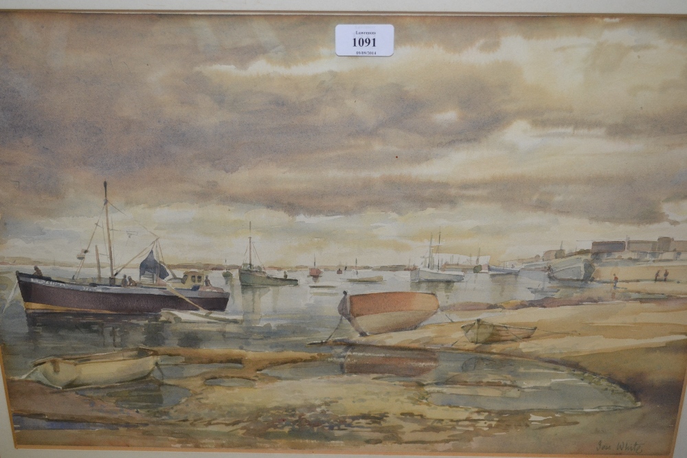 Jessie White, watercolour, coastal estuary, signed, 14ins x 20.5ins, framed