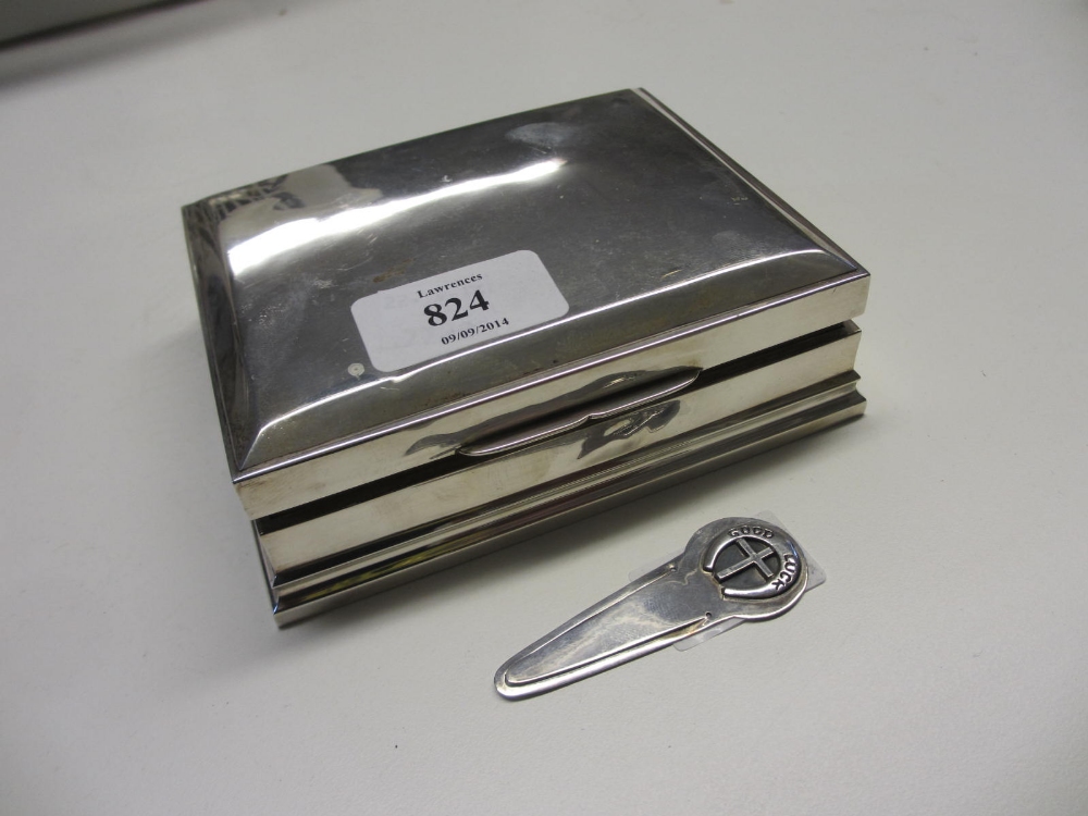 Rectangular 925 silver jewellery box together with a 925 silver bookmark