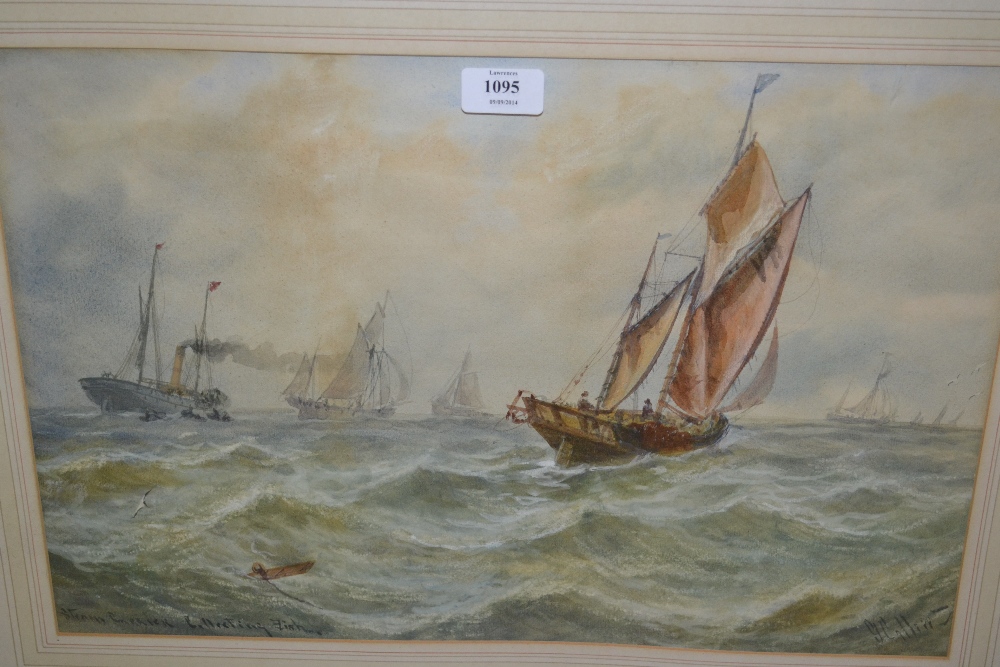 J. Callow, watercolour,  ' Steam Carrier Collecting Fish ', 16ins x 20ins, gilt framed