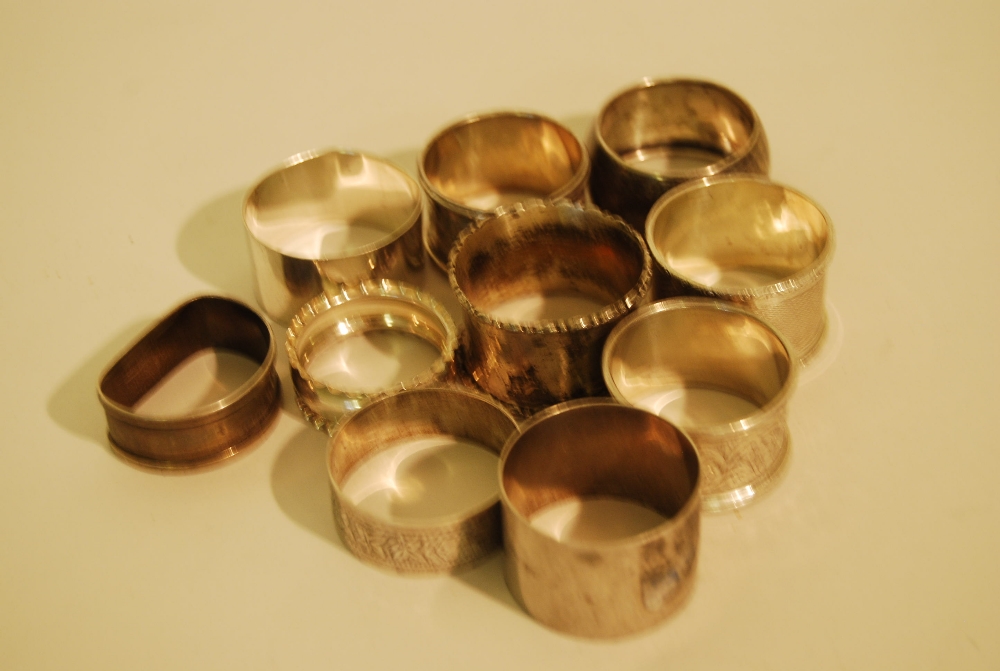 Bag containing ten various silver napkin rings