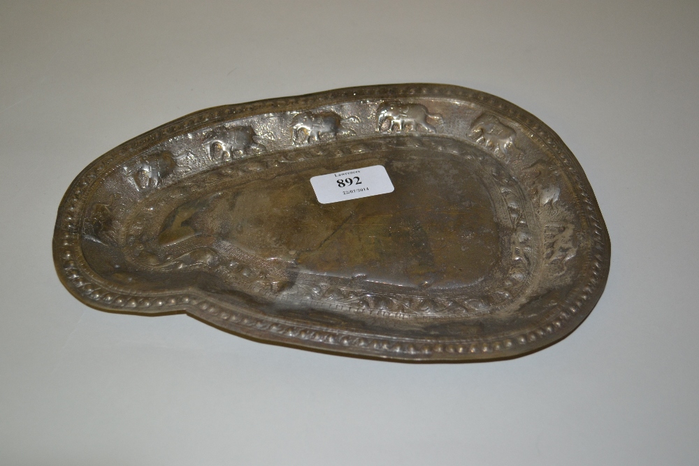 Indian white metal dish embossed with elephants