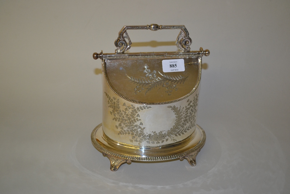 19th Century oval silver plated biscuiteer