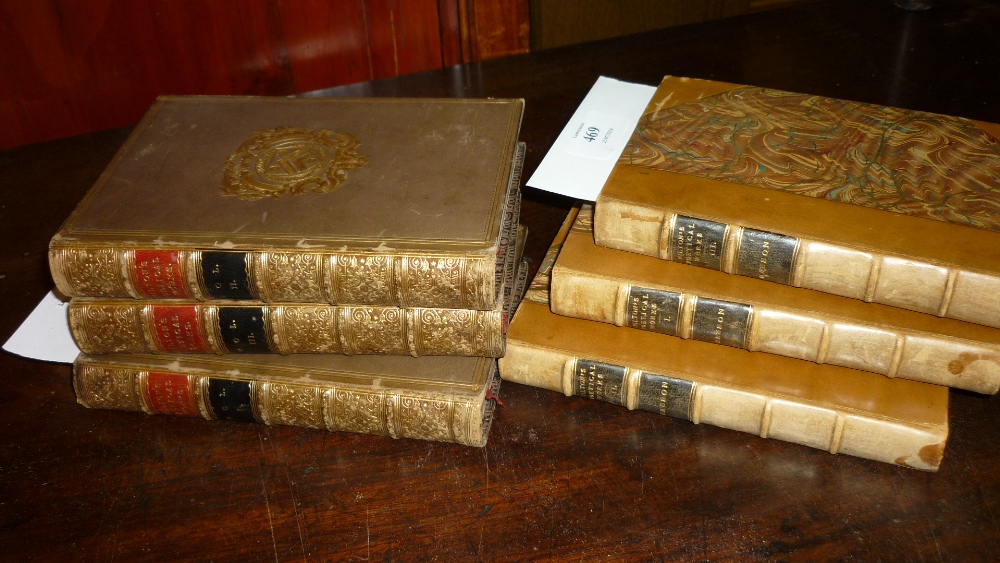 Three leather bound volumes ' Milton's Poetical Works ' together with a similar set of three by