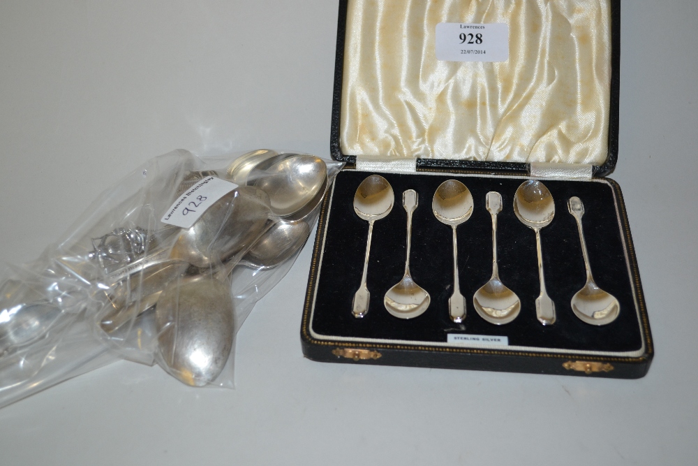 Cased set of six Birmingham silver coffee spoons together with other various silver and silver plate