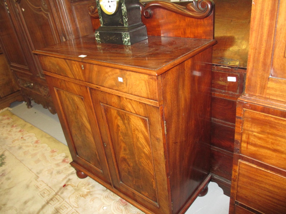 19th Century mahogany chiffonier having galleried C scroll carved back over a single frieze drawer