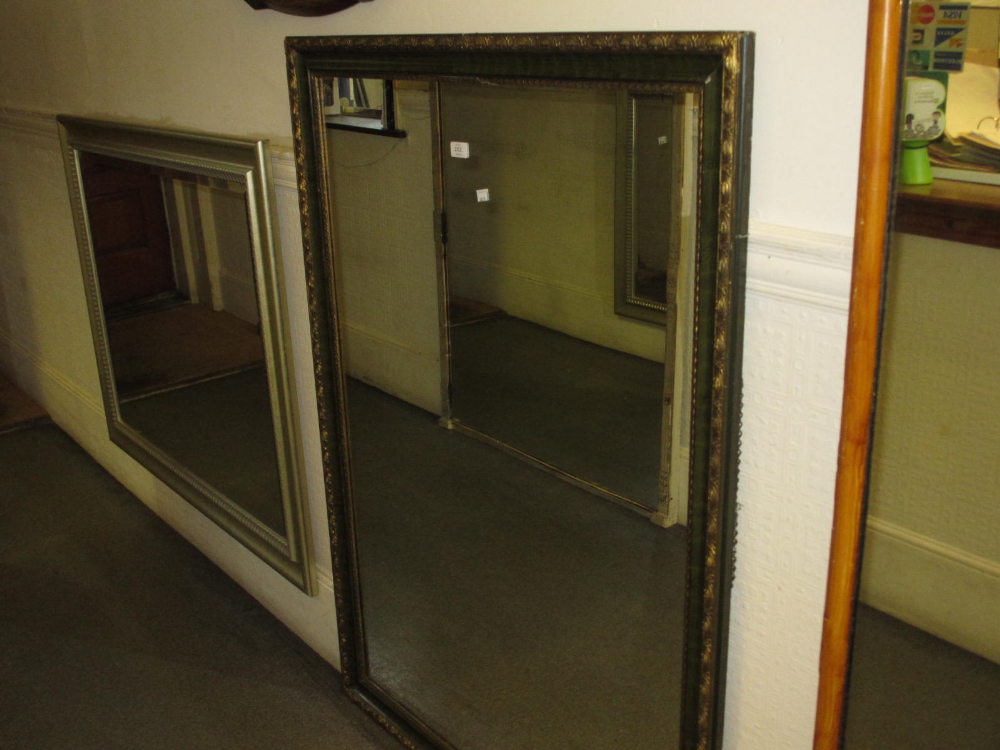 Large late 19th or early 20th Century green lacquer and parcel gilt rectangular wall mirror, 51ins