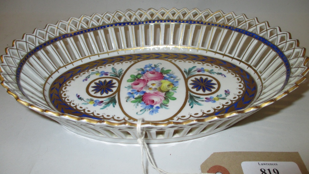 Late Dresden oval basket form dish painted with roses