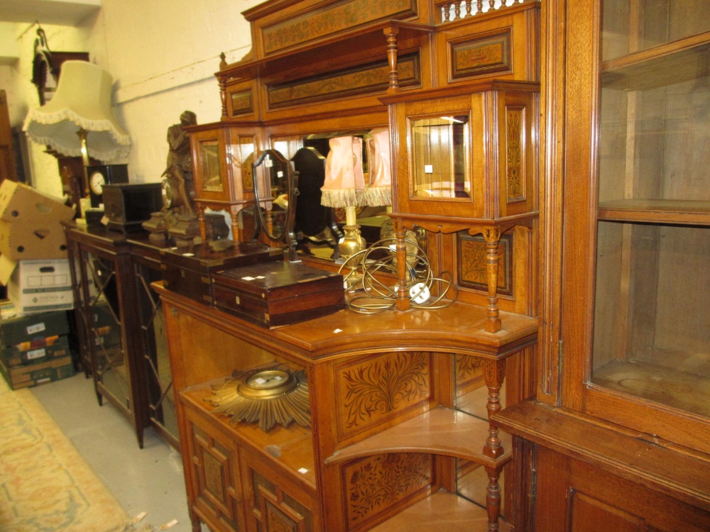 Aesthetic Movement satinwood chiffonier having mirrored and shelf back with two cupboards, the